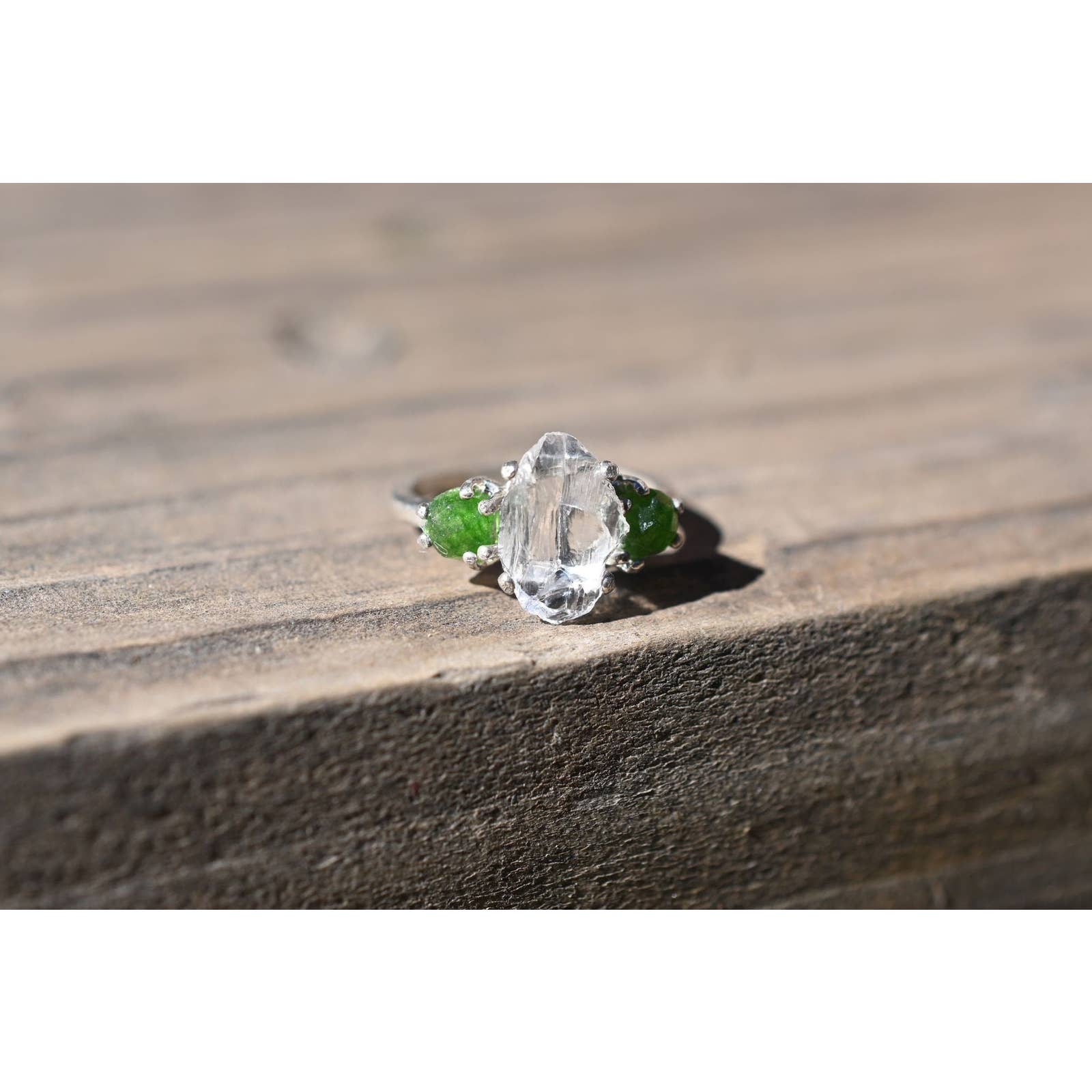 Natural Emerald Ring Alternative Diamond Engagement Ring Sterling Silver 128$